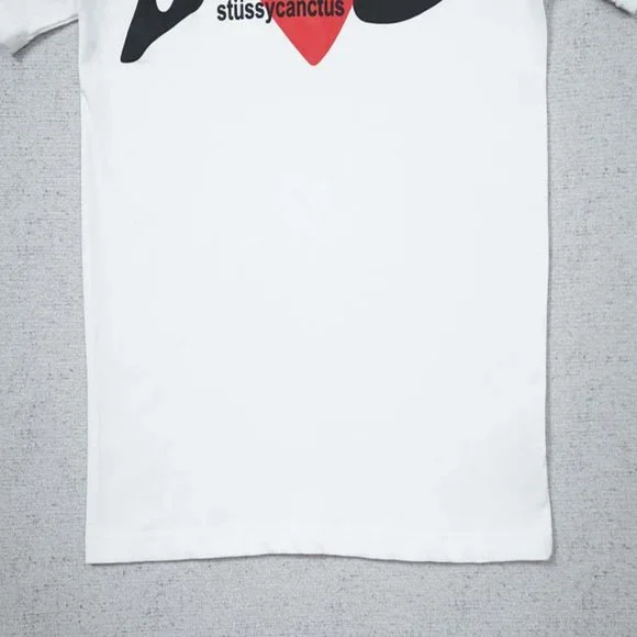 STUSSY Red Big Heart T-Shirt - White Short Sleeve - Picture 12 of 15
